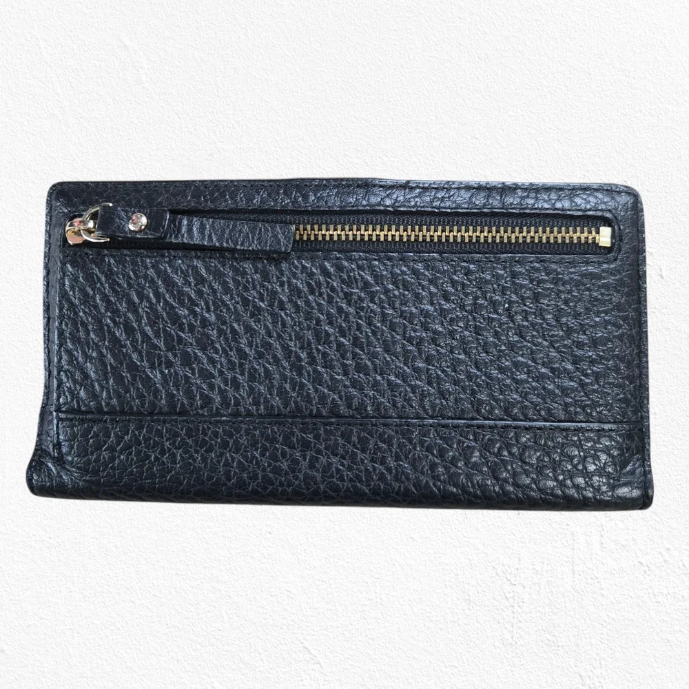 Kate Spade Wellesley Stacy Black Pebbled Leather Wallet Bifold Snap Closure